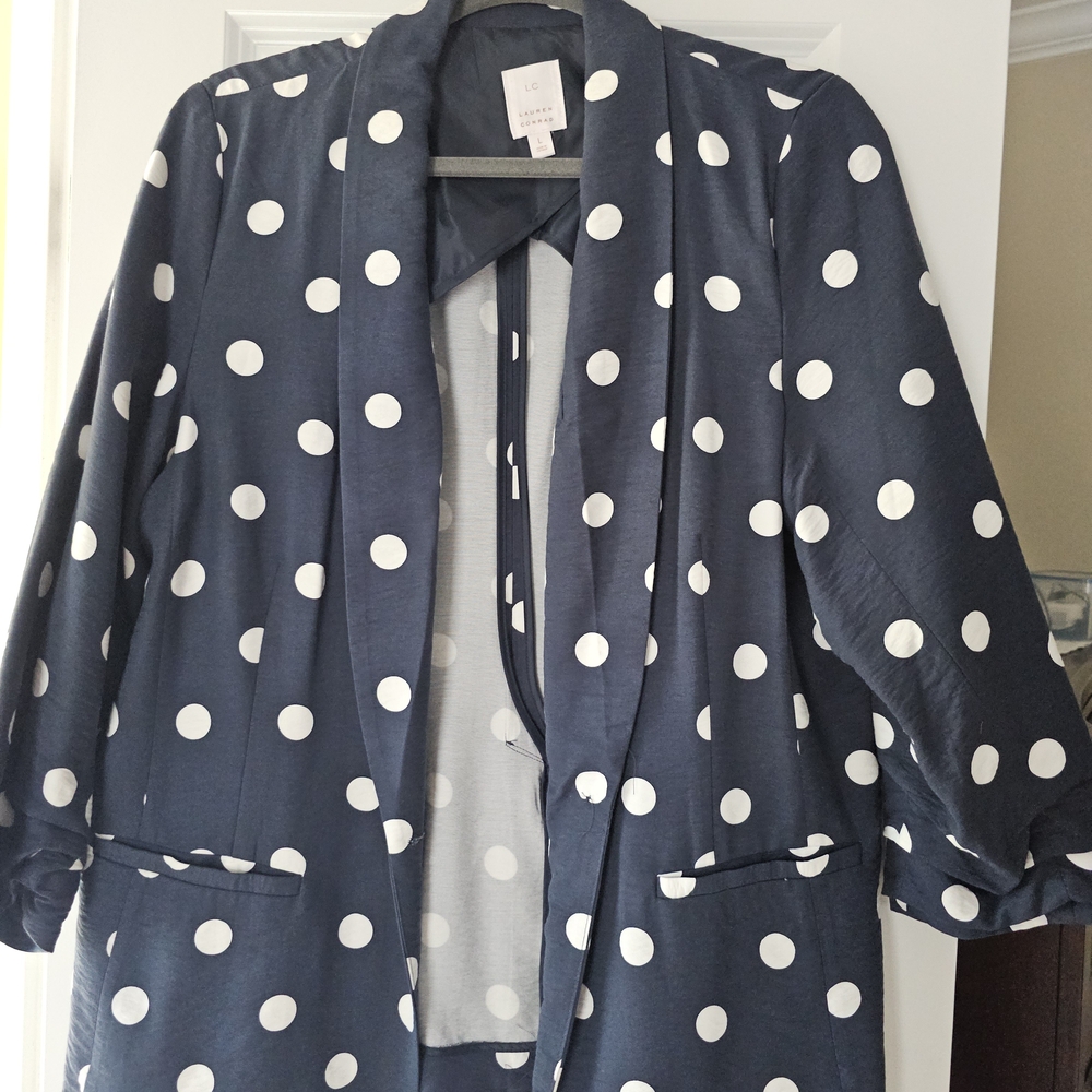 LC Lauren Conrad Dark Blue and White Polka Dot Blazer